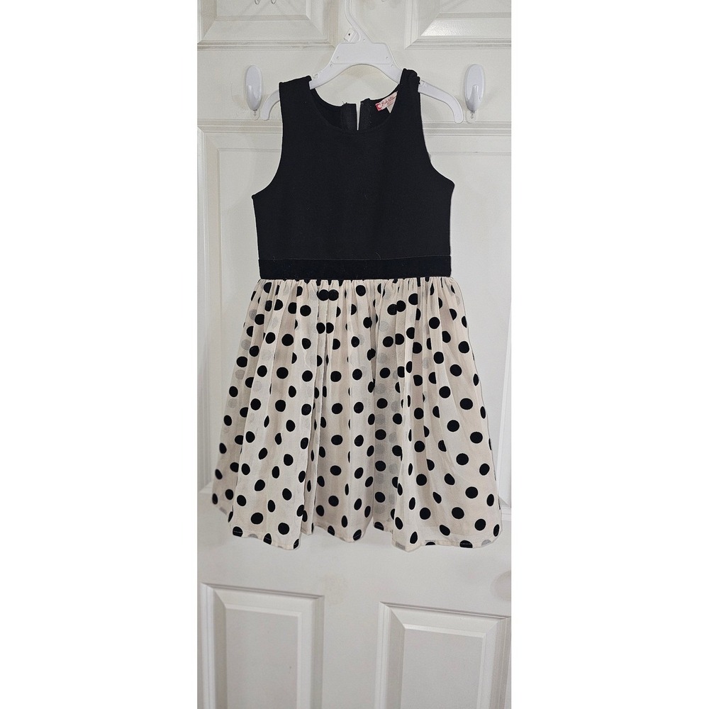 Ruby & Bloom Girl Black Polka Dot Party Dress Size 7 Sleeveless Special Occasion